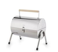 Tower T978574 Portable Barrel Grill with Wooden Carry Handle, Compact Design, Safety Locking Mechanism, Stainless Steel