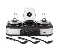 Tower Tower T16015 Three Pot Slow Cooker with Independent Temperature Controls, Keep Warm Function, 4.5L, Stainless Steel black