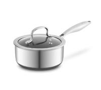 Tower Ti-Clad 16cm Hybrid Saucepan with Glass Lid | Titanium-Infused Tri-Ply Induction Cookware, CeramiShield™ Pro Non-Stick, Enhanced Browning, Metal Utensil Safe, T900336GRY