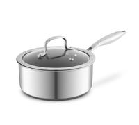 Tower Ti-Clad 18cm Hybrid Saucepan with Glass Lid | Titanium-Infused Tri-Ply Induction Cookware, CeramiShield™ Pro Non-Stick, Enhanced Browning, Metal Utensil Safe, T900337GRY