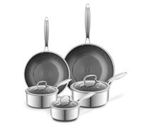 Tower Ti-Clad 5 Piece Hybrid Cookware Set | Titanium-Infused Tri-Ply Induction Frying & Saucepans, CeramiShield™ Pro Non-Stick, Metal Utensil Safe, T900342GRY
