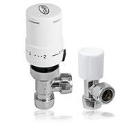 SPARES2GO Thermostatic Radiator Valve Set Lockshield 10-15mm TRV Head (White)