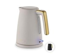 Tower Velora Electric Kettle 1.7L Matte Stone | Rapid Boil 3kW, Gold Ribbed Design, 360° Cordless Base, Easy-Clean Filter, T10106STN