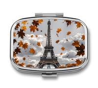 Tower with Leaves Pill Box 2 Compartments Portable Travel Pill Case Mini Medicine Organizer for Pocket Purse Metal Waterproof Medicine Container Holder Vitamin Fish Oil