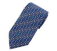 Towergem Extra Long Men's Tie Woven Jacquard Blue Geometric Necktie XL 63"