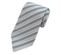 Towergem Extra Long Men's Tie Woven Jacquard Silver Striped Necktie XL 63"