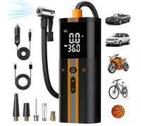 TowerTop Tyre Inflator Air Compressor, 12V DC 150 PSI Dual Power Car Tyre Pump, 6000mAh Cordless Tyre Inflator, 2X Faster Inflation with 4 Preset Modes, Digital Pressure Gauge, Memory Function, LED