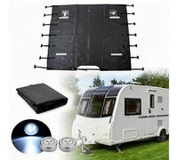 Towing Front Cover, Caravan Front Cover with 7 Adjustable reflective Fixing Straps, Universal Black Oxford Cloth Towing Front Shield with LED Lights, for Caravan Front Towing