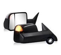 Towing Mirror for Dodge Ram - Compatible With 2009-2018 Dodge Ram 1500 2500 3500 Pickup Truck Power Adjusted Heated LED Turn Signal Light Puddle Lamp Temp Sensor (Painted Black Back PX8)