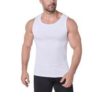 Towintec Men Compression Vest Tank Top with Body Shaper Breathable Elastic for Running Crew Neck Mesh Undershirt Workout Gym Excersice Sport Shirts Basketball Slimming Tummy Control Tight White