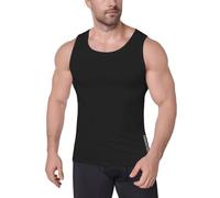 Towintec Men Compression Vest Tank Top with Body Shaper Breathable Elastic for Running Crew Neck Mesh Undershirt Workout Gym Excersice Sport Shirts Basketball Slimming Tummy Control Tight Black