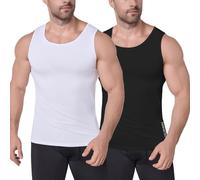 Towintec Men Compression Vest Tank Top with Body Shaper Breathable Elastic for Running Crew Neck Mesh Undershirt Workout Gym Excersice Sport Shirts Basketball Slimming Tummy Control Tight