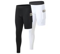 Towintec Men’s One Leg Compression Pants Full Length with Pockets Tight for Basketball 1/2 Single Leg Long Pant Workout Athletic Base Layer Quick Dry Sport Running Leggings Underwear Gym Trousers