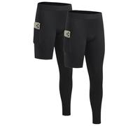 Towintec Men’s One Leg Compression Pants Full Length with Pockets Tight for Basketball 1/2 Single Leg Long Pant Workout Athletic Base Layer Quick Dry Sport Running Leggings Underwear Gym Trousers