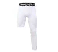 Towintec Youth Boys One Leg Compression Pants Kids Compression Tights Boys Leggings Base Layer Sports Teens Single Leg Basketball Tights Running Workout Athletic Quick Dry Underwear Trousers White