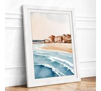 Town at Rest Coastal Framed Wall Art Print A3 (42×29.7cm) White, Wall Decor for Living Room, Bedroom, Office & Home, Ready to Hang, Art Gift