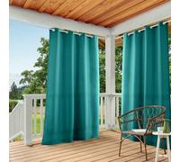 TOWN & COUNTRY BASICS Exclusive Home Cabana Solid Indoor/Outdoor Light Filtering Grommet Top Curtain Panel Pair, 54"x108", Dark Teal
