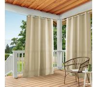 TOWN & COUNTRY BASICS Exclusive Home Cabana Solid Indoor/Outdoor Light Filtering Grommet Top Curtain Panel Pair, Polyester, 54"x108", Natural