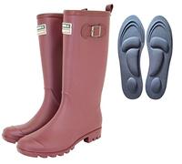 Town & Country Ladies/Women's/Men's Wellies Buckle Flat Festival Wellies Rain Boots Wellingtons Sizes 4-12 UK Aubergine WITH MEMORY FOAM INSOLES