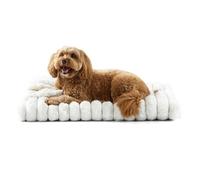 TOWN & COUNTRY LUXE CuddleTown Ribbed Bubble Stripe Pillow Crate Mat Pet Bed, Machine Washable Cover, Soft & Calming, Non-Slip Bottom, Cream, Small 30"x21"x3"