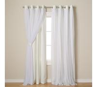 TOWN & COUNTRY LUXE Exclusive Home Catarina Layered Solid Room Darkening Blackout and Sheer Grommet Top Curtain Panel Pair, 52"x84", Vanilla