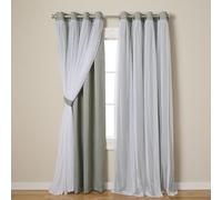 TOWN & COUNTRY LUXE Exclusive Home Catarina Layered Solid Room Darkening Blackout and Sheer Grommet Top Curtain Panel Pair, 52"x96", Soft Grey