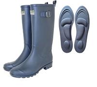 Town & Country Wellingtons Ladies/Women's/Men's Wellies Buckle Flat Festival Wellies Rain Boots Wellingtons Sizes 4-12 UK Navy WITH MEMORY FOAM INSOLES