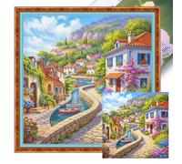 Town Full 11CT 3 Strands DIY Stamped Cross Stitch Kits for Beginners Adults Home Wall Decor Cross Stitch Art and Crafts Kits 50x50cm