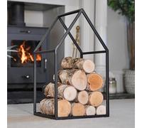 "Town House" Black Fireside Log Holder Firewood Store Rack Stylish and Durable Heavy Duty Metal Indoor or Outdoor Use Fireplace Accessory Home Wood Storage