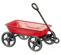 Town Square Miniatures Dolls House Small Pull Along Red Metal Truck Cart Wagon Toy Nursery Accessory