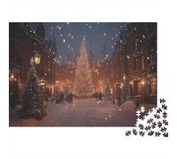 Town Square Tree Impossible Puzzle 1000 Pieces Festive Night Lights Premium Cardboard Interlocking Pieces For Advanced Puzzlers 38x26cm/1000pcs