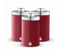 Swan SWKA18530RN Townhouse Set of 3 Kitchen Storage Canisters for Tea, Coffee, and Sugar with Pull Chrome Handles, Airtight Lids, Colour Coated Iron and Chrome Accents, 1.6L, Red