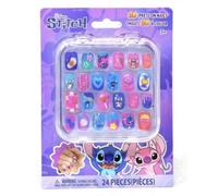 Townley Disney Stitch 3D Press on Nails for Girls, 24 Pieces | Stitch & Angel Designs, Includes Storage Case, Blue & Pink Colors,
