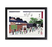 Towns People By Utagawa Hiroshige Asian Japanese Framed Print | A2 Black Framed Wall Art | Ready to Hang | Asian Nature Picture | Living Room Bedroom Lounge Office