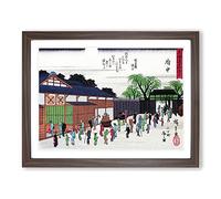 Towns People By Utagawa Hiroshige Asian Japanese Framed Print | A2 Walnut Framed Wall Art | Ready to Hang | Asian Nature Picture | Living Room Bedroom Lounge Office