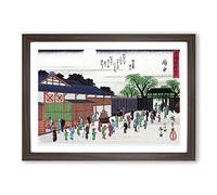 Towns People by Utagawa Hiroshige Framed Print | A2 Walnut Framed Wall Art | Ready to Hang | Asian Nature Picture | Living Room Bedroom Lounge Office