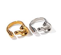 Townshine 18K Gold Plated Irregular Question Mark Unknown Point Stainless Steel Adjustable Ring Versatile Non-Fade Jewelry for Women, Metal, No Gemstone