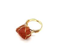 Townshine Nature Precious Stones Lapis Amethyst Olive Crystal Onyx Agate Adjustable Rings for Women, Metal, Agate, Red
