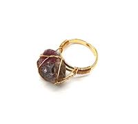 Townshine Nature Precious Stones Lapis Amethyst Olive Crystal Onyx Agate Adjustable Rings for Women, Metal, Tourmaline, Red