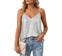 Townshine Women's Sequin Top, Sleeveless V-Neck Glitter Shirt, Camisole Blouse, Party, Club, Disco, Evening Tank Top