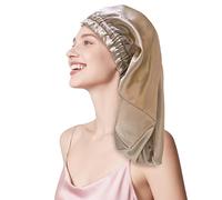 townssilk 100% Mulberry 22 Momme Silk Sleep Cap for Women, Luxurious, Breathable, Hold Well All Night & No Pressure, Ideal for Long Curly Hair - Caramel 58cm