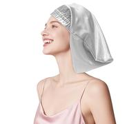 townssilk Silk Bonnet for Sleeping, 100% 22 Momme Mulberry Silk for Women, Luxurious, Breathable, Sits Safe Overnight & Pressure Free, Ideal for Long & Curly Hair - Silver 80cm