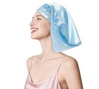 townssilk Silk Bonnet for Sleeping, 100% 22 Momme Mulberry Silk for Women, Luxurious, Breathable, Sits Safe Overnight & Pressure Free, Ideal for Long & Curly Hair - Iceblue 32cm