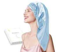townssilk Silk Bonnet for Sleeping, 100% 22 Momme Mulberry Silk for Women, Luxurious, Breathable, Sits Safe Overnight & Pressure Free, Ideal for Long & Curly Hair - IceBlue 80cm