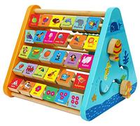 TOWO Wooden Activity Centre Toy, ABC Blocks Abacus Clock for Toddlers