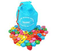 TOWO Wooden Alphabet Number Blocks, ABC Threading Beads Sorting Toy | 46-piece lacing puzzle with letters and beads; supports colour matching, fine motor skills and Montessori learning, age 3+