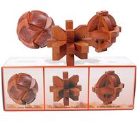 TOWO Wooden Brain Teaser Puzzle Set, Logic IQ Games for Kids and Adults