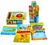 TOWO Wooden Cube Puzzle Blocks, 9 Cubes Animal Jigsaw Toy for Kids