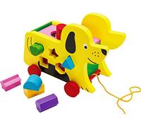 TOWO Wooden Pull Along Dog Shape Sorter Toy for Babies and Toddlers