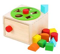 TOWO Wooden Shape Sorter Cube, Sorting Box with Latch Lock Toy | Wooden sorting cube with latch lock, rotating wheel, screw and shape blocks; supports early learning and Montessori play